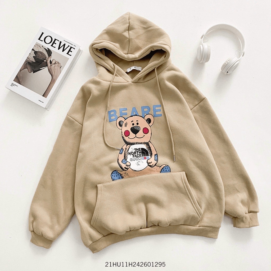 Áo Nỉ Nam Chui Đầu Form Rộng Nón 2 Lớp In Hình Bear Mặc Thoáng Mát Che Nắng Tốt Thoải Mái Đi Chơi [NEW UNISEX]