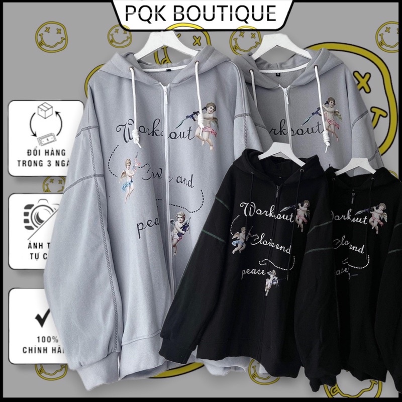 Áo Khoác Zip Kéo Nam Nữ Thiên Thần WORKOUT - pqk boutique