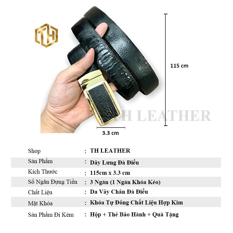 Dây Lưng Đà Điểu Liền Da Vảy Chân, Dây Nịt Bụng Da Đà Điểu Thật 3.3cm - BH 24 Tháng, 3 Màu Đen, Nâu, Nâu Đỏ