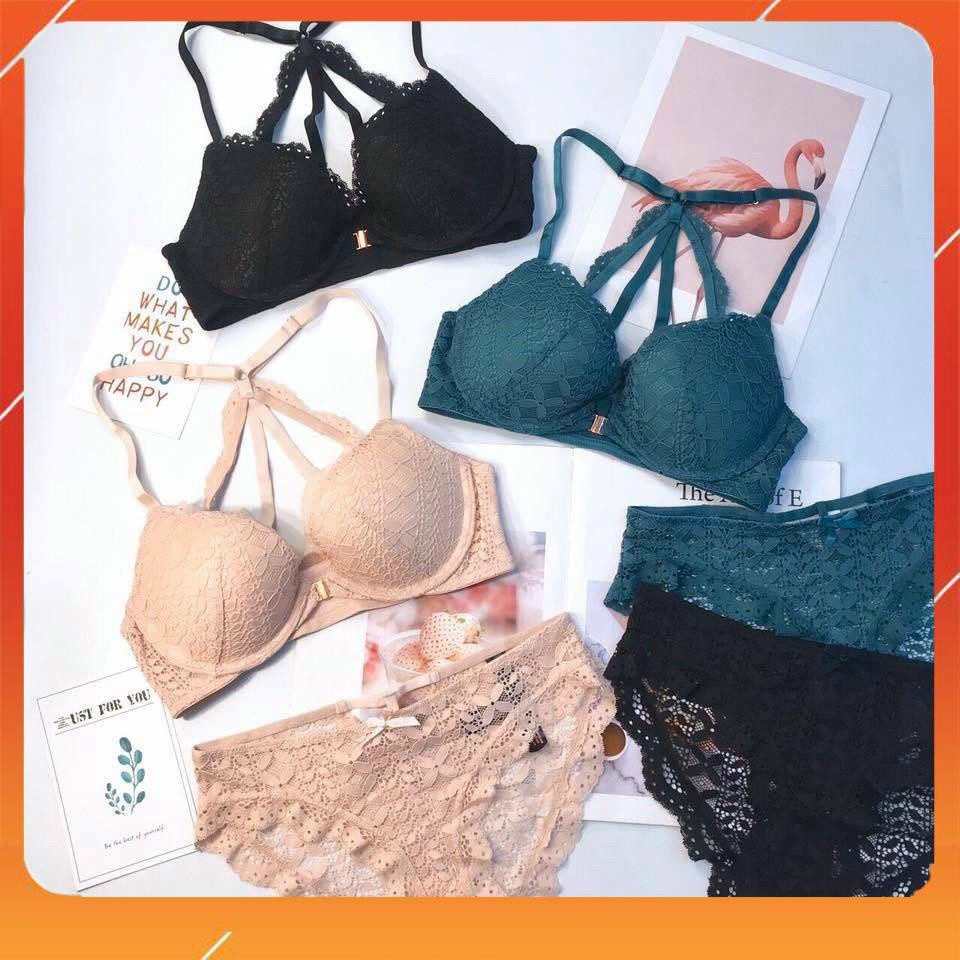 Set bộ đồ lót nữ bra ren hoa áo cài trước có gọng, đệm mút, Mã B26508