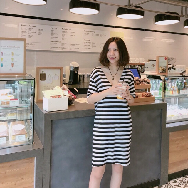 Đầm suông sọc thun Thái
