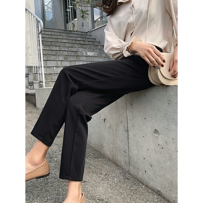 [FREE SHIP]Quần vải nữ baggy cạp cao đi học khóa kéo giữa chất vải tuyết mưa mềm dáng dài - Quần baggy lưng cao