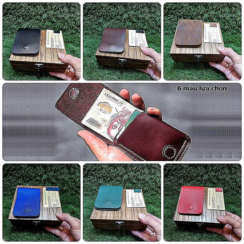 Ví Da Mini cao cấp Smart-Wallet thông minh trang bị nam châm – Đựng trong hộp gỗ cao cấp – 6 màu - Kèm mẫu da thử