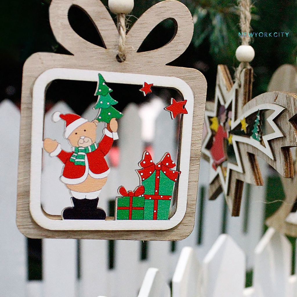 Phụ Kiện Treo Trang Trí Cây Thông Giáng Sinh Hình Ông Già Noel Bằng Gỗ