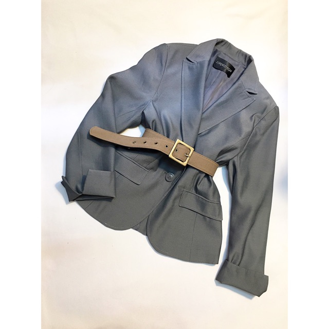 Vest blazer xám sọc 1 nút tay lật