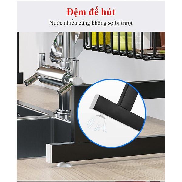 Kệ Chén Inox, Giá Để Bát Đĩa Trên Bồn Rửa Sơn Đen Tĩnh Điện Cao Cấp - 85cm