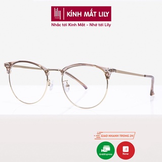 Gọng kính cận nam nữ Lilyeyewear mắt tròn kim loại, thanh mảnh, màu sắc thời trang dễ 90231