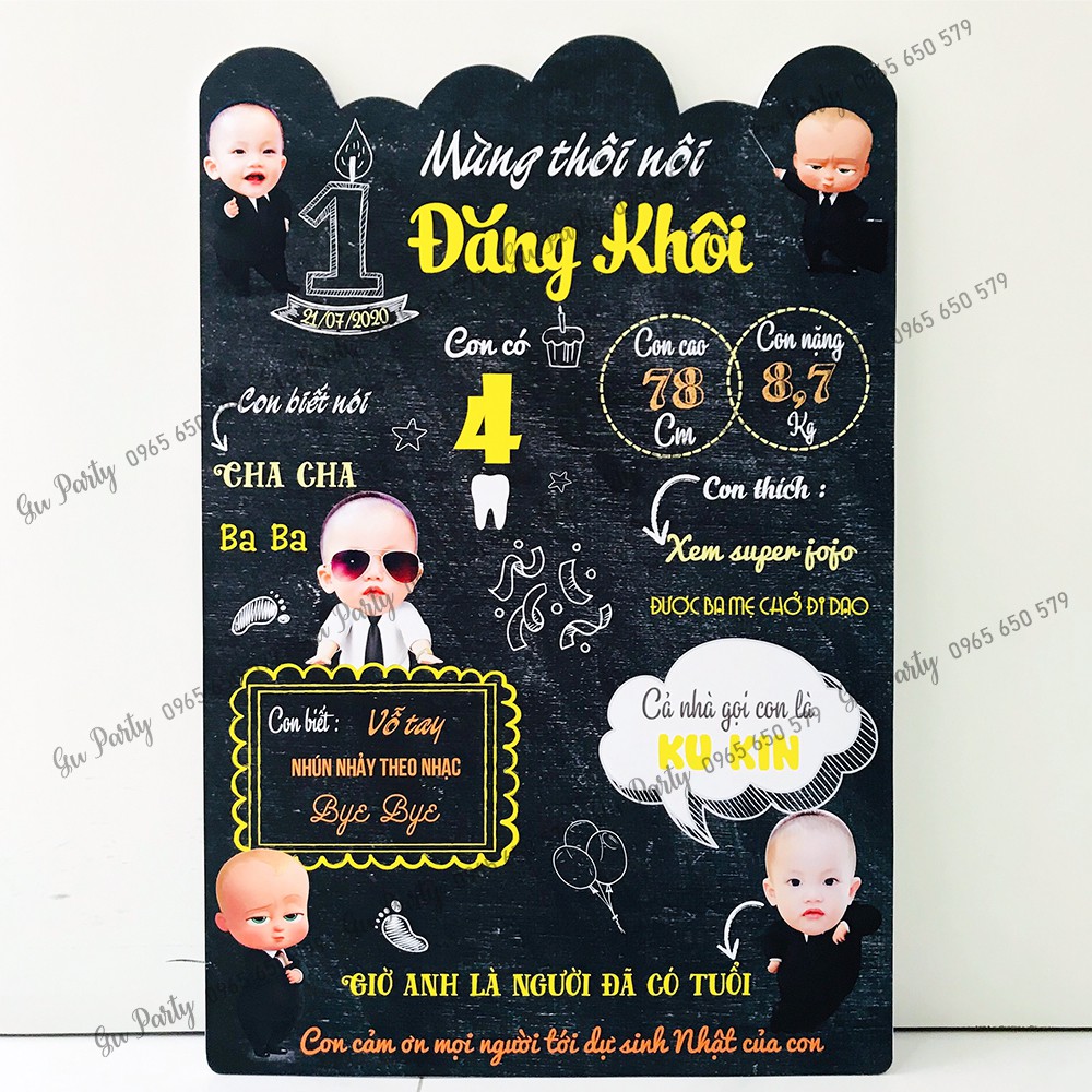 Bảng Thông Tin (Bảng Thành Tích) 40x60cm Trang Trí Thôi Nôi Sinh Nhật Cho Bé