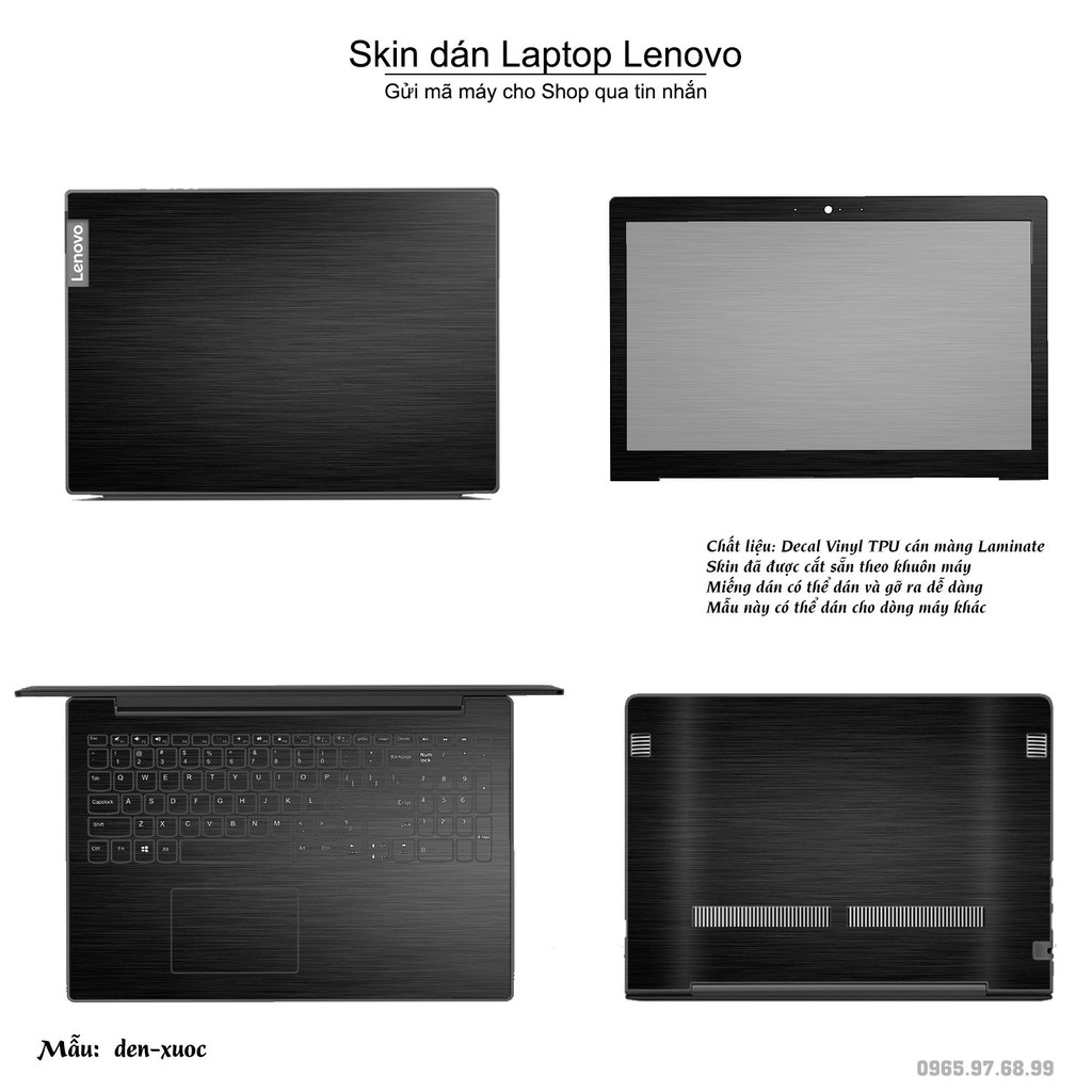 Skin dán Laptop Lenovo màu đen xước (inbox mã máy cho Shop)