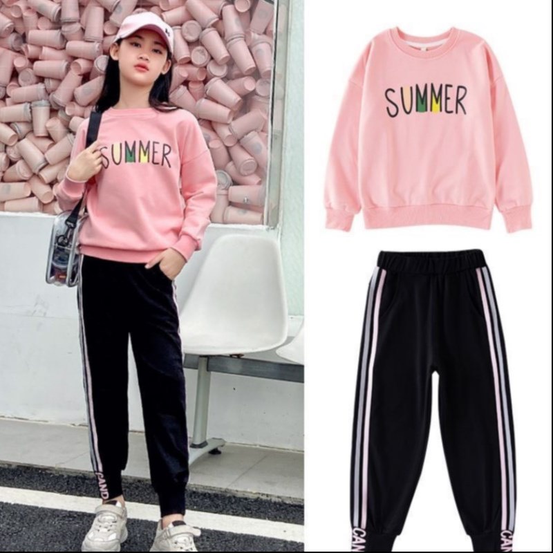 Bộ quần áo thu đông nỉ da cá  &quot;SUMMER&quot; 13-45kg cho bé gái 4-14 tuổi. Xinh xắn, đáng yêu. G34