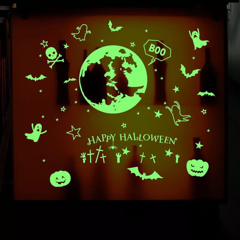 Decal trang trí tường Halloween dạ quang co bé