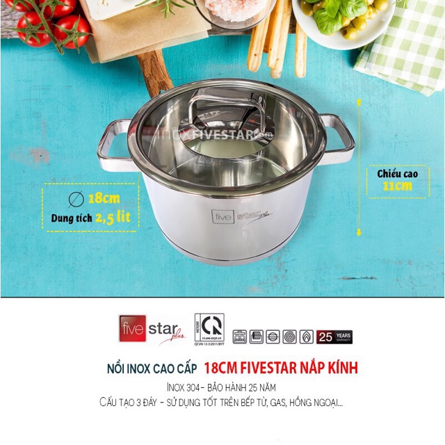 NỒI INOX CAO CẤP 304 FIVESTAR NẮP KÍNH