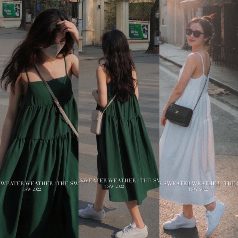 [Ảnh thật/Video]Váy 2 dây Ladyy chất xốp bồng nềnh - váy maxi babydoll vải đũi mềm dáng rộng nhiều màu