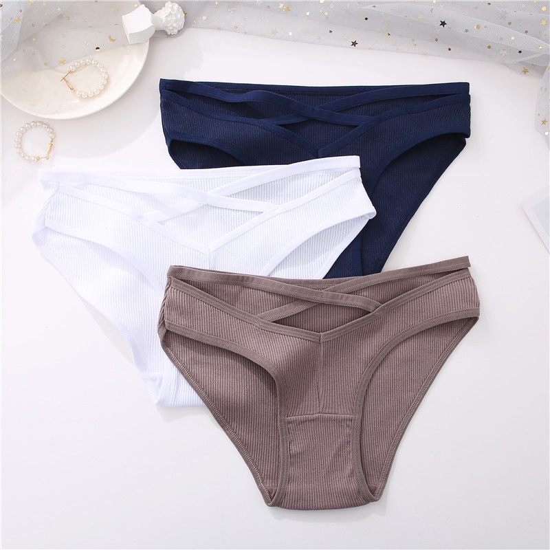 Cute Byte Bộ 3 Quần Lót Cotton Lưng Thấp Dây Đan Chéo Trước Gợi Cảm Dễ Thương Cho Bạn Gái
