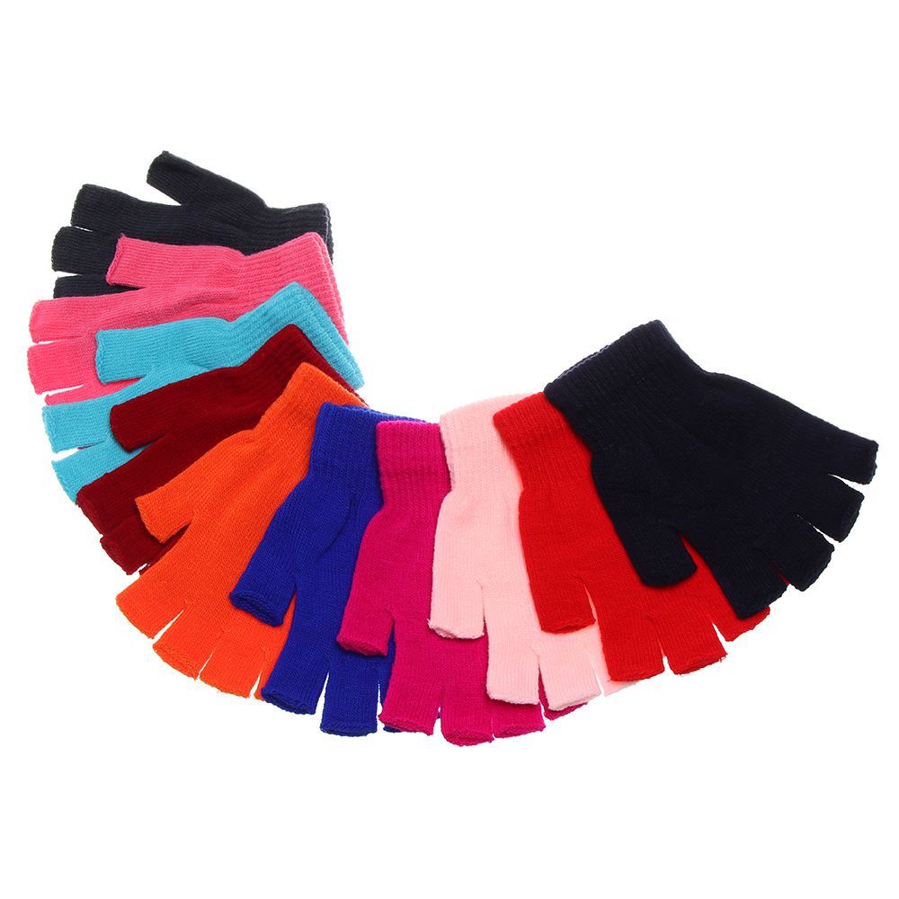 Găng tay dệt kim hở ngón mềm mại giữ ấm màu kẹo dành cho nam nữ