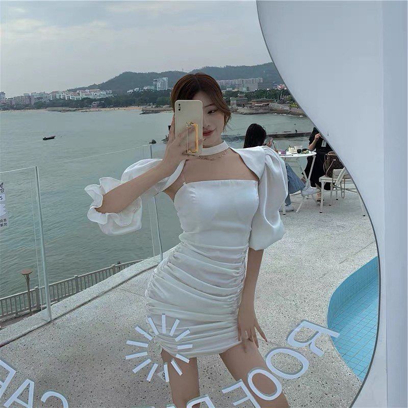 Đầm dự tiệc ôm body nhún tay phồng chất phi thun sang chảnh | BigBuy360 - bigbuy360.vn