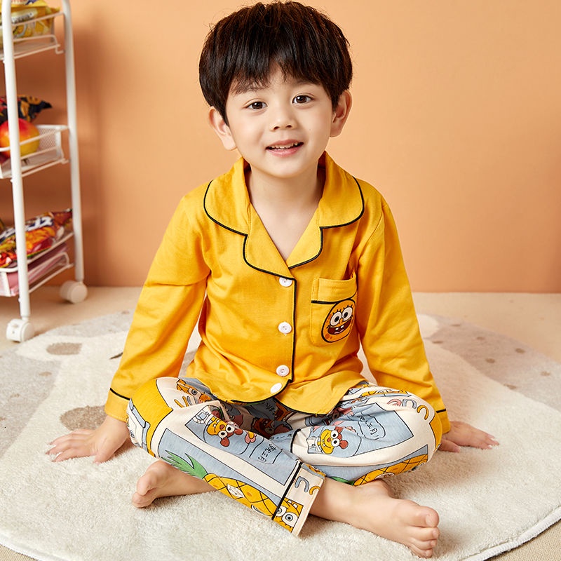 Bộ Đồ Ngủ Cotton Tay Dài In Họa Tiết Hoạt Hình Dễ Thương Cho Bé đồ hàn quốc cho bé trai