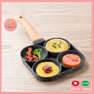 Chảo Chiên Rán Trứng Làm Bánh 4 Ngăn, Chảo Cao Cấp Tay Cầm Bằng Gỗ 4 Ngăn - Đồ Gia Dụng ĐH