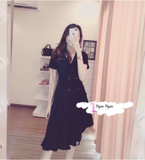 Đầm Đen sơmi vest dập ly