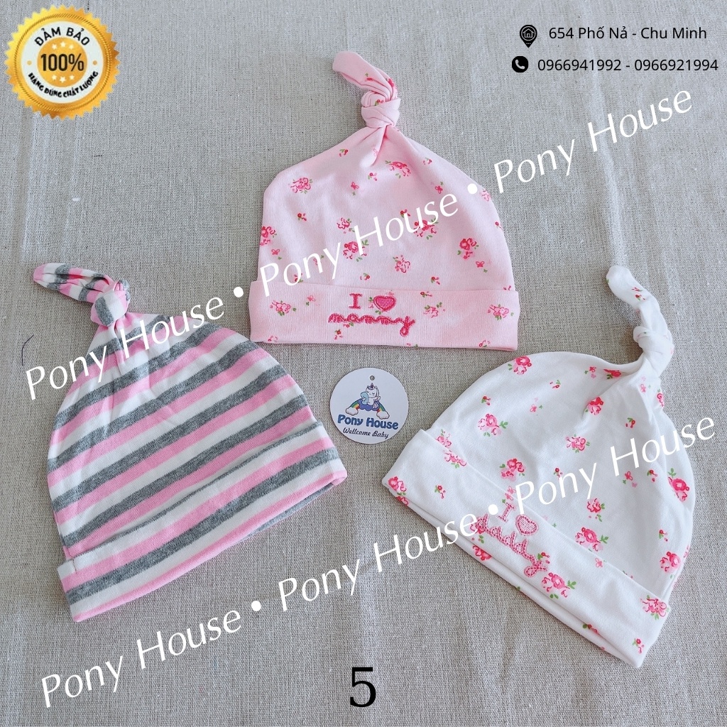 Set 3 Mũ MomCare Xuất Dư Cho Bé Sơ Sinh - Bé Trai, Bé Gái (0-6 Tháng) Chất Cotton Mềm Mại An Toàn Cho Da Bé