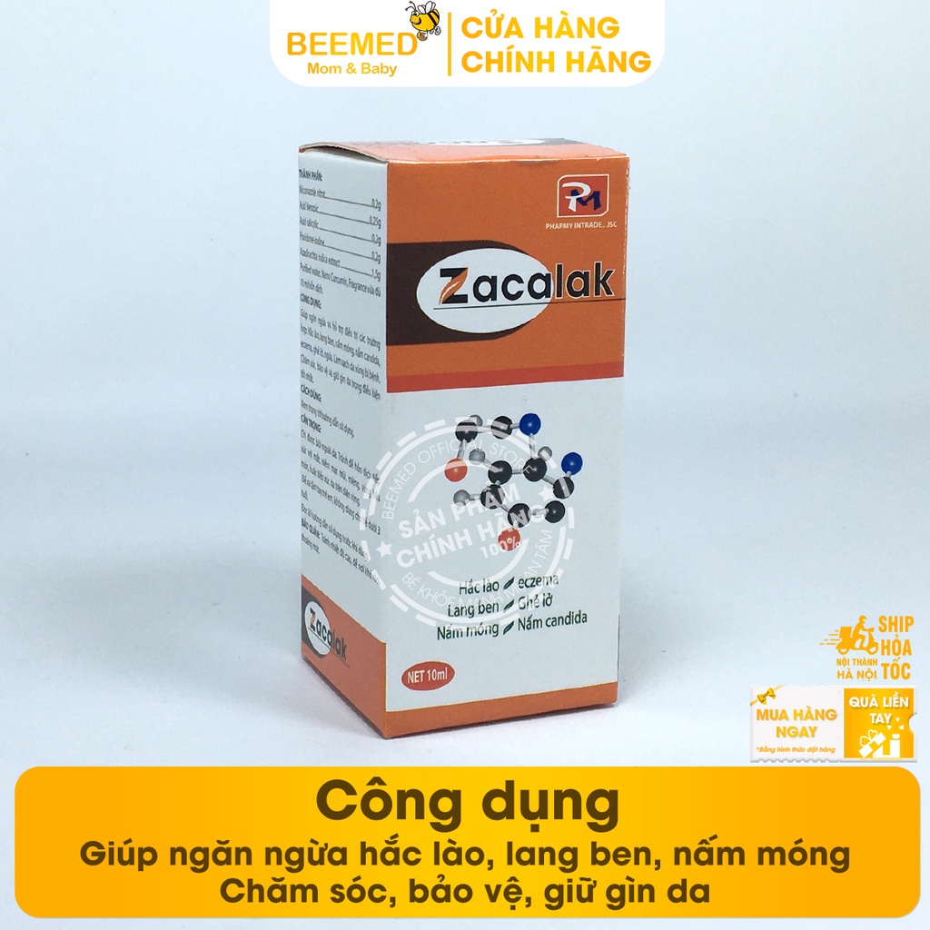 Kem bôi hắc lào, lang ben Zacalak - hỗ trợ giảm nấm móng từ cồn povidone Iod và Miconazole lọ 10ml