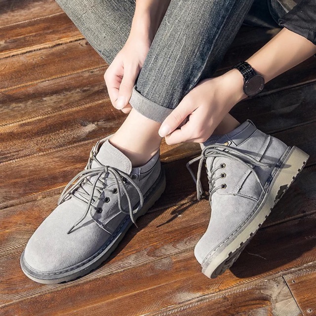 Giày da lộn dây buộc lửng cổ SHOES XÁM- ĐEN (VP8820X)