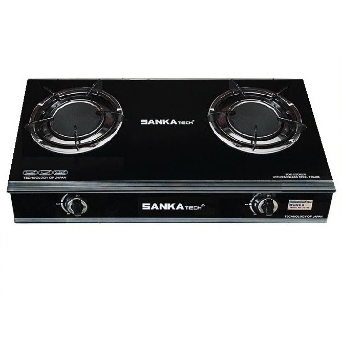 Bếp Gas Đôi Hồng Ngoại Cao Cấp SANKAtech 722BB - 722BG Điếu đúc gang lửa lớn 120mm - có chế độ hâm