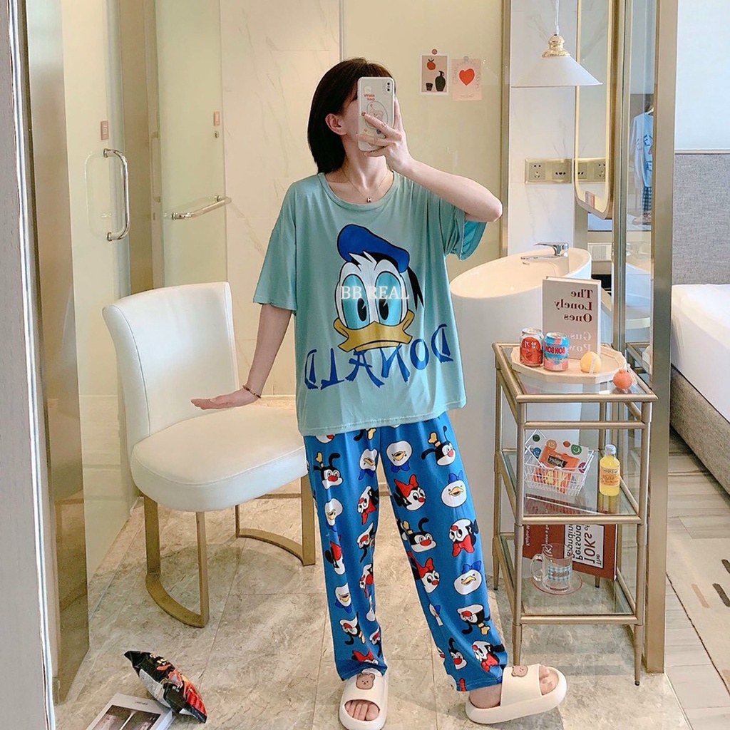 Đồ Bộ Mặc ở Nhà Bộ Đồ Ngủ Nữ Quần Dài Pijama Thun Lạnh Đẹp [Code 1] Freesize Từ 45 - 60Kg - BB REAL