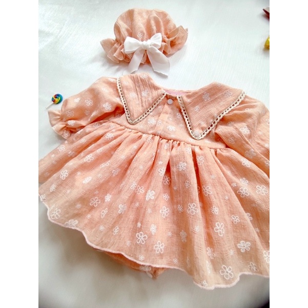 BODY VÁY HỒNG CAM CHO BÉ GÁI - KÈM MŨ