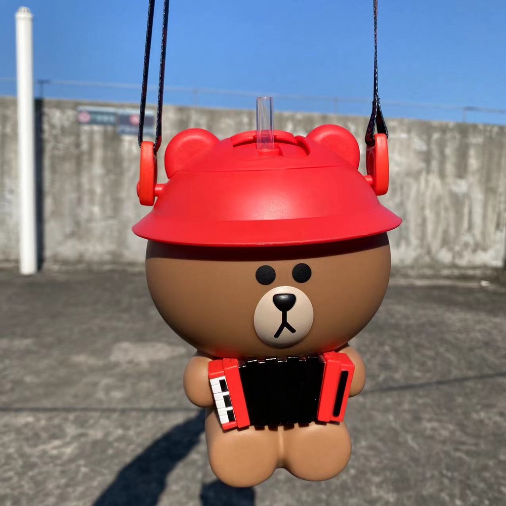 Bình nước thể thao có ống hút họa tiết hoạt hình 3D sáng tạo