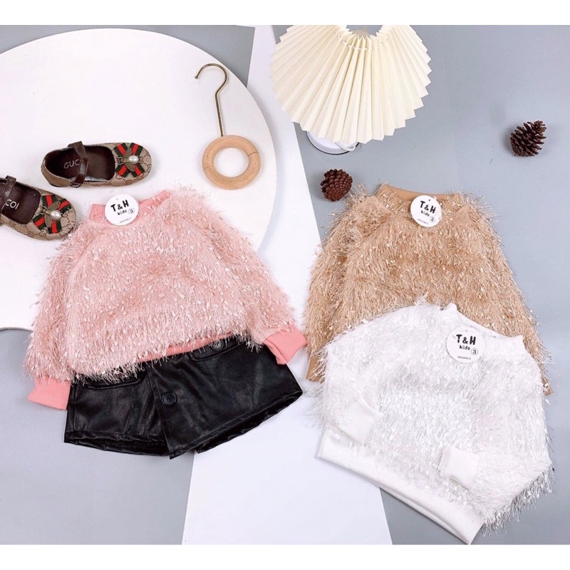 SIZE 8-35KG: Bộ tua rua phối quần váy da sang chảnh cho bé gái - BTR