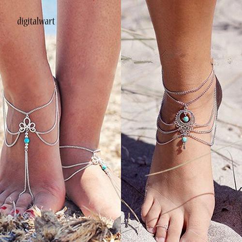 Lắc chân đính hạt ngọc lam độc đáo