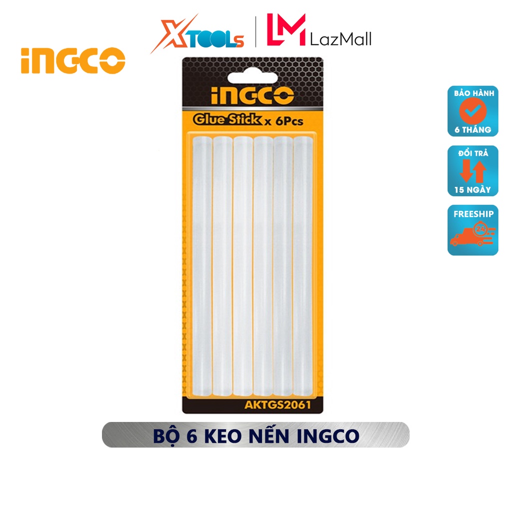 Keo nến INGCO AKTGS2061 | túi 6 keo nhựa hàn, chất liệu nhựa dầu mỏ, Đường kính 11.2mm,20cm, chính hãng INGCO