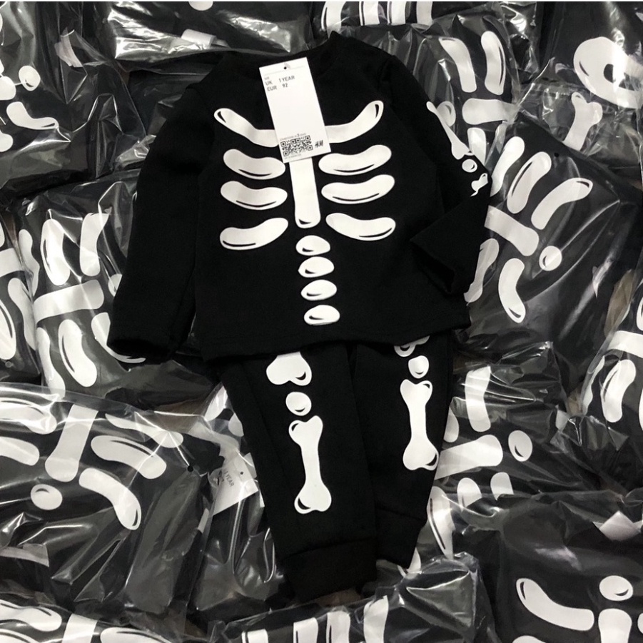 Bộ dài tay thu đông bé trai - Set bộ nỉ xương Hm Haloween cho bé trai size 1-6t