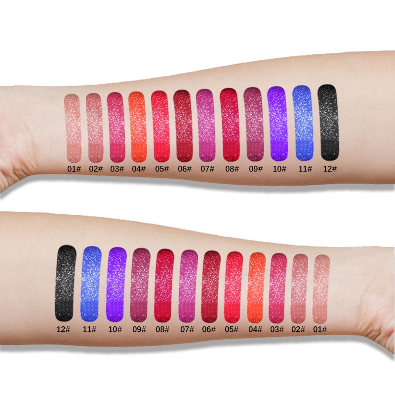 Son Môi Dạng Lỏng 12 Màu Ánh Kim Cương Ngọc Trai Lấp Lánh Lâu Trôi Chống Thấm Nước Không Dính Ly