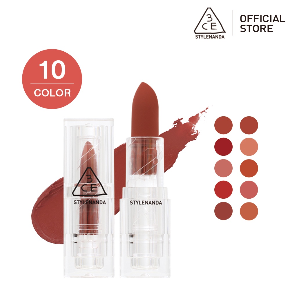 Son thỏi 3CE vỏ trong suốt 3CE Soft Matte Lipstick 3.5g | Official Store Lip Make up Cosmetic