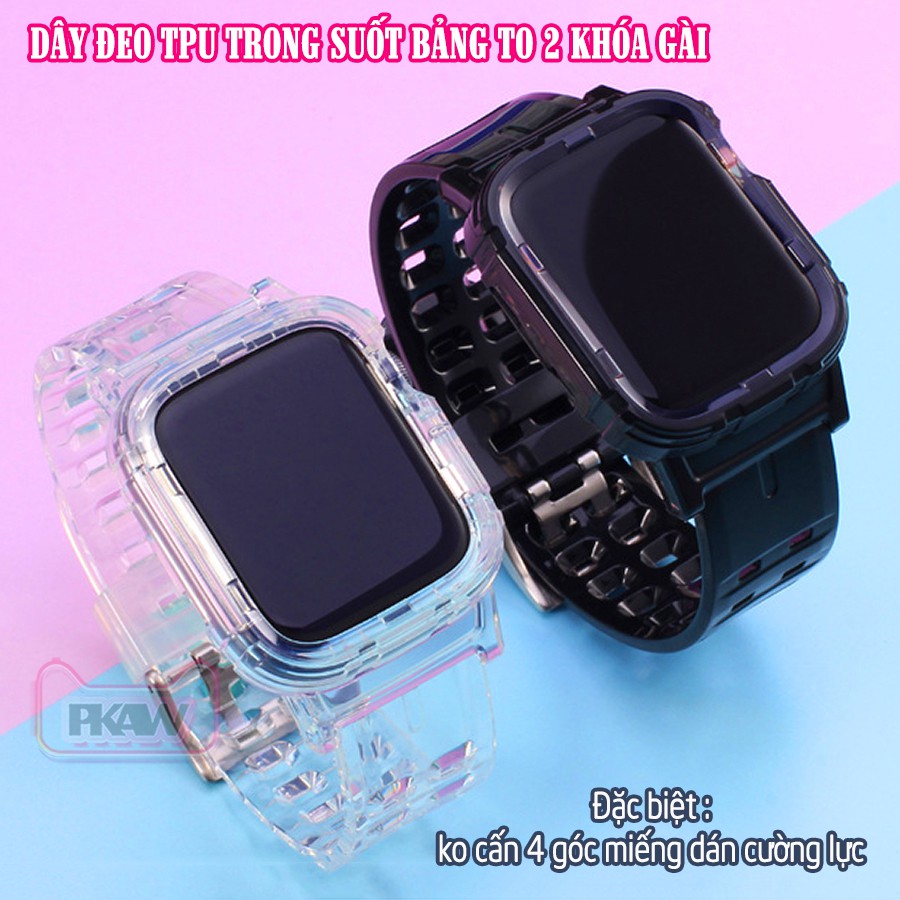 Dây Đeo liền ốp cho Apple Watch 7/6/5/4/3/2/1 size 38/40/41/42/44/45mm nhựa TPU 2 khóa gài_Đen Trong