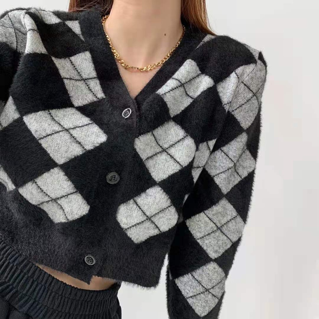 Áo khoác cardigan vải nhung mềm cổ chữ V tay dài phong cách vintage thời trang xuân thu cho nữ