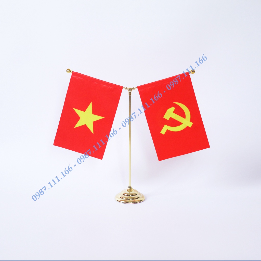 Cờ Để Bàn Chữ Y mạ Vàng cắm 2 cờ Các Nước Tùy Chọn