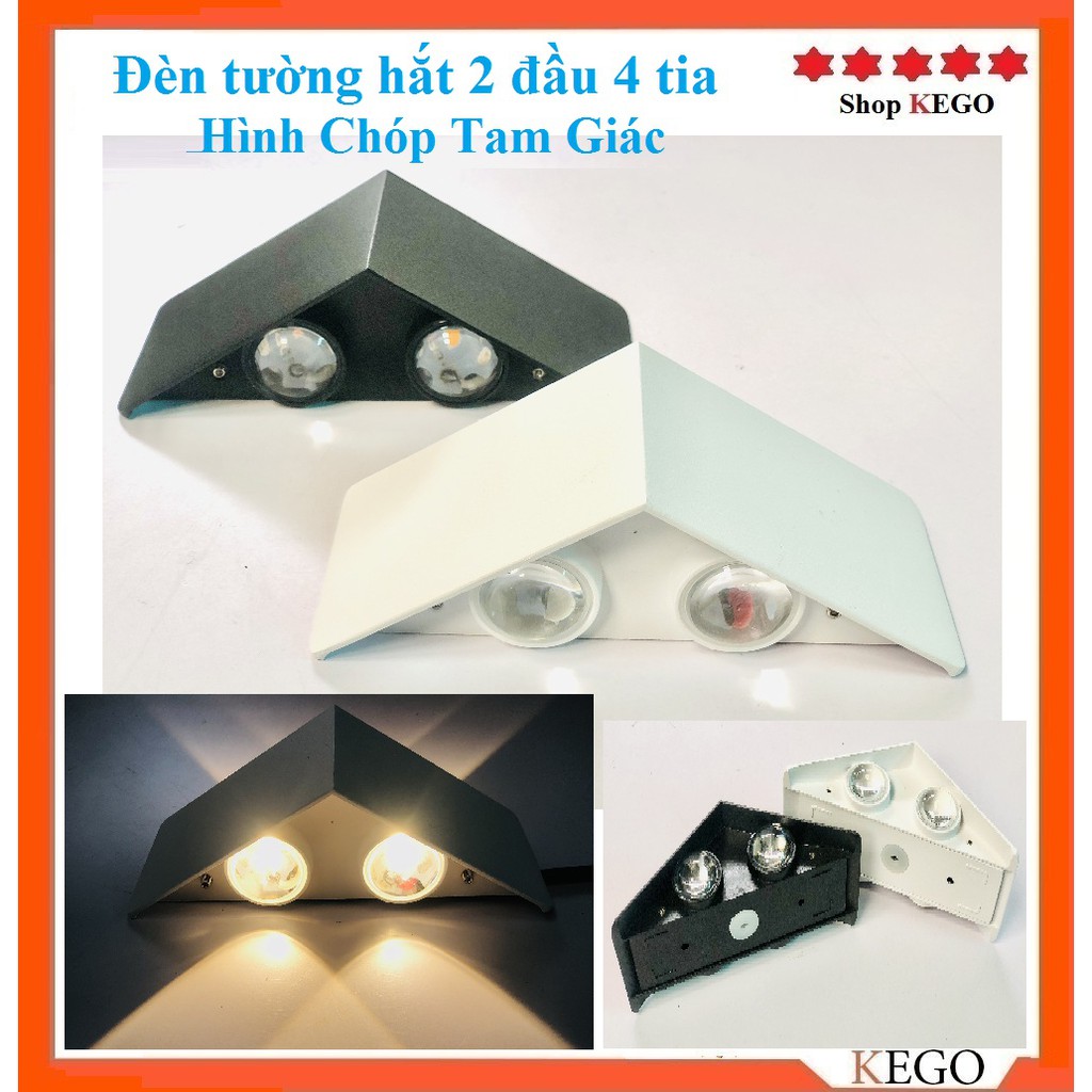 Đèn tường hiện đại hắt 2 đầu 4 tia hình chóp tam giác RA22T chống nước ánh sáng vàng