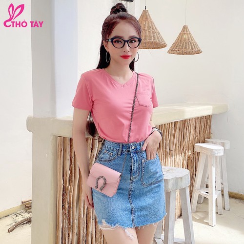 Áo thun nữ trơn cổ tim có túi - THỎ TÂY | BigBuy360 - bigbuy360.vn