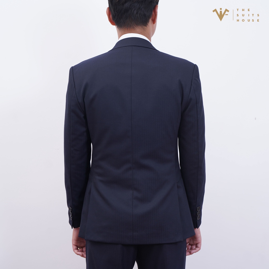 Bộ vest nam áo blazer suits quần tây xanh đen vân xương cá, form ôm, sartorial, dang đẹp, vải WOOL - The Suits House