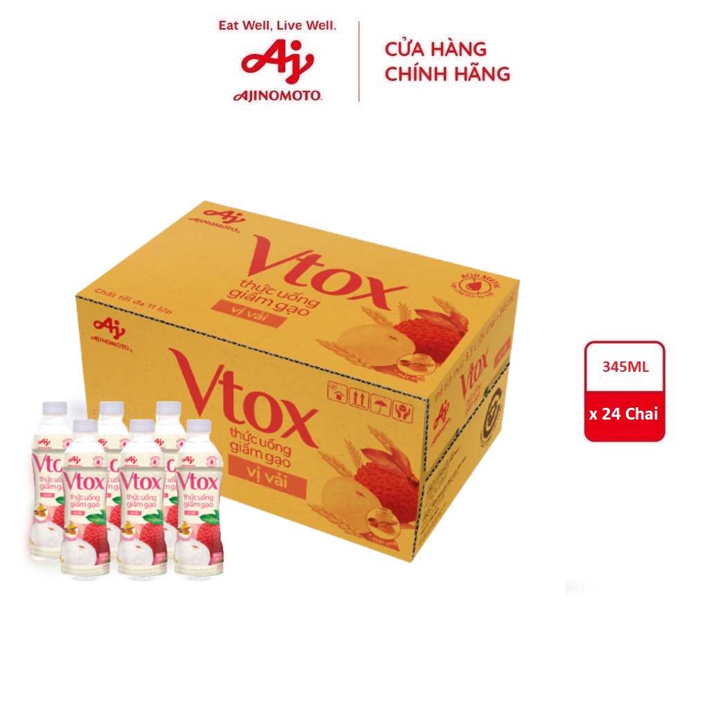 Thùng Thức uống giấm gạo Vtox - Vị Vải 24 chai 345ml