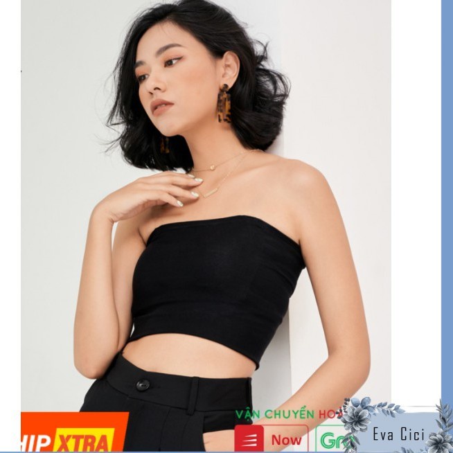 Áo quây ngực len tăm nữ. Croptop thun dáng ôm màu đen trắng SIÊU HOT