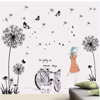 Decal dán tường cô gái và bồ công anh
