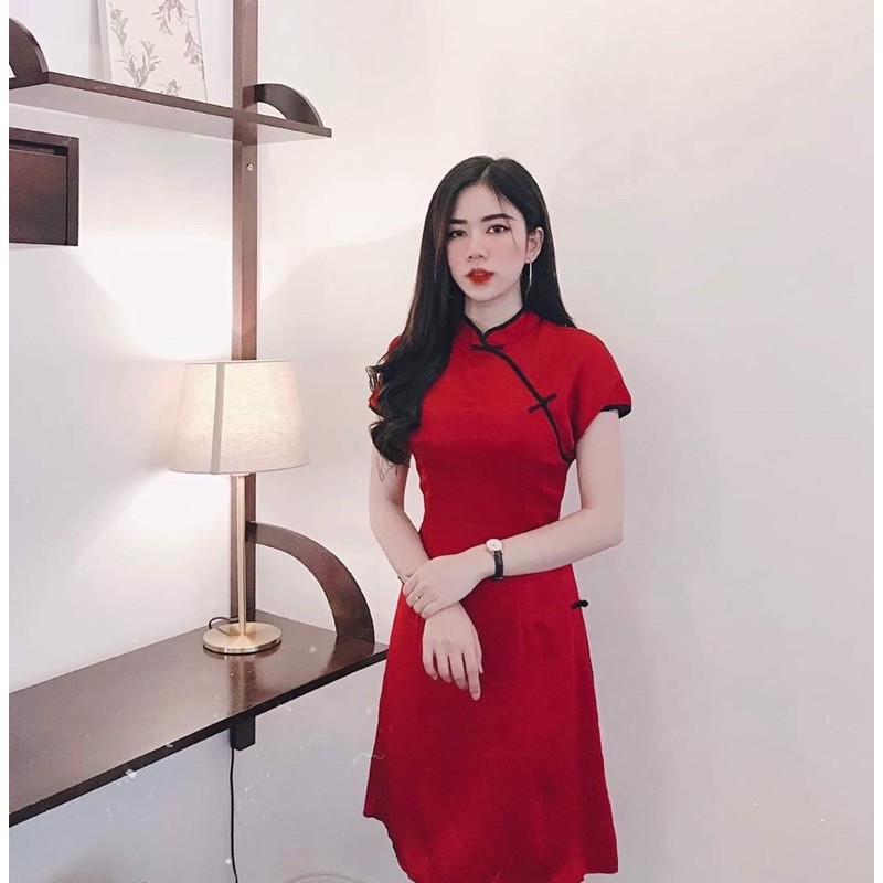 Đầm nữ tết đầm cách tân đỏ trung hoa đỏ siêu hot mùa Tết chất đẹp như hình [TẾT HOA | BigBuy360 - bigbuy360.vn