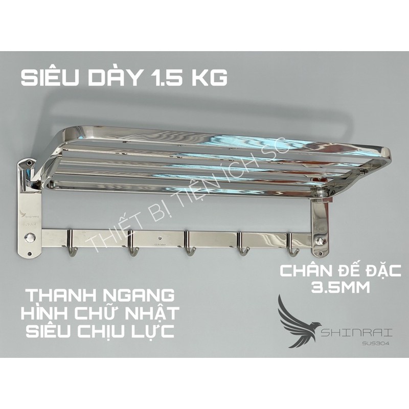 ( SHINRAI ) Giá Treo Khăn Nhà Tắm , Móc Treo Khăn Tắm SUS304 Cao Cấp Chân Đế Đặc Dày 3.5mm Dán Tường Không Khoan