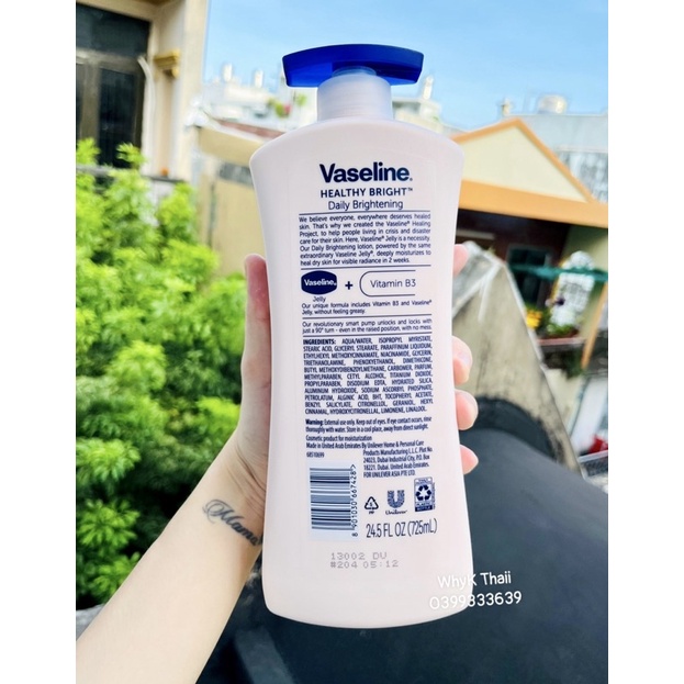 Sữa dưỡng thể Vaseline Hà Linh bản Mỹ sx tại Ấn dưỡng trắng da 725ml
