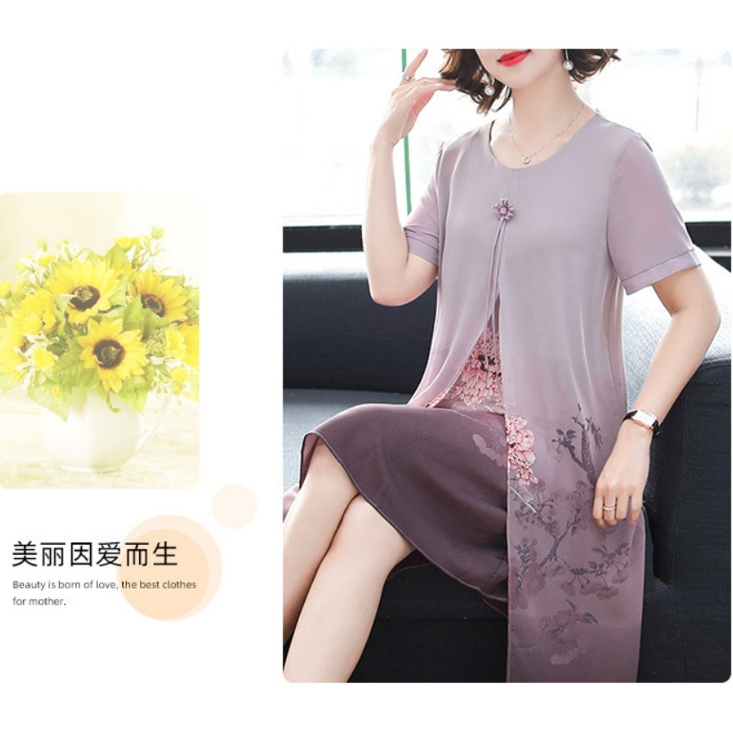 Đầm Hoa Trung Niên Mềm Đẹp Sang Trọng VH22 - Hàng Quảng Châu Cao Cấp