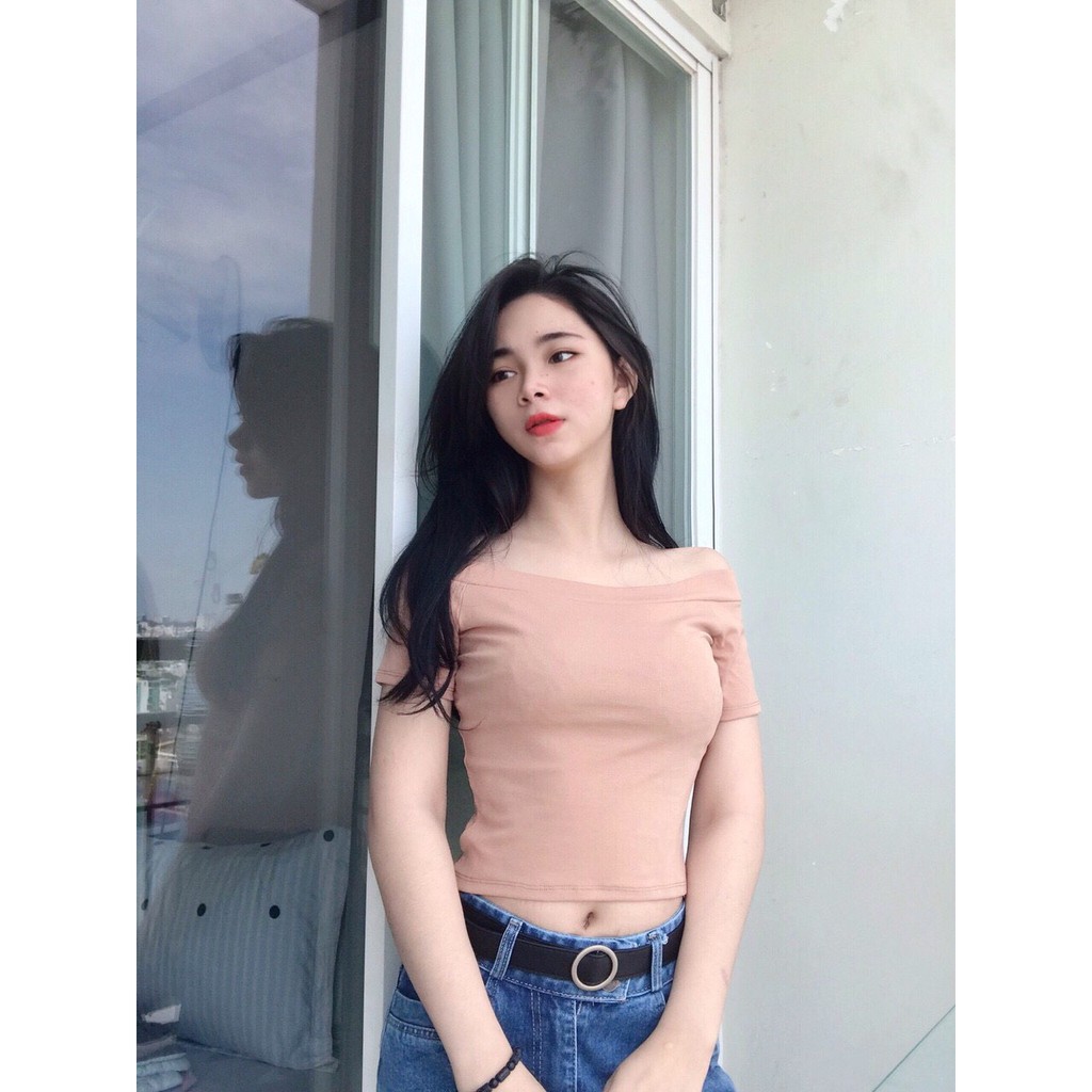 [HÌNH THẬT] ÁO THUN CROPTOP ÔM BODY TRƠN BẸT VAI CO GIÃN 53